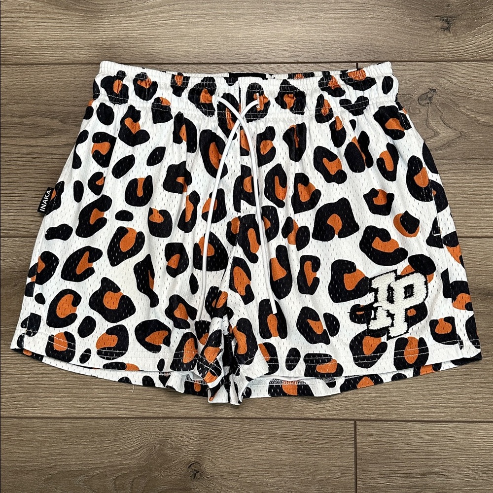 Inaka Power 3"‎ Leopard Print Mesh Training Gym Shorts Orange Black Size Small